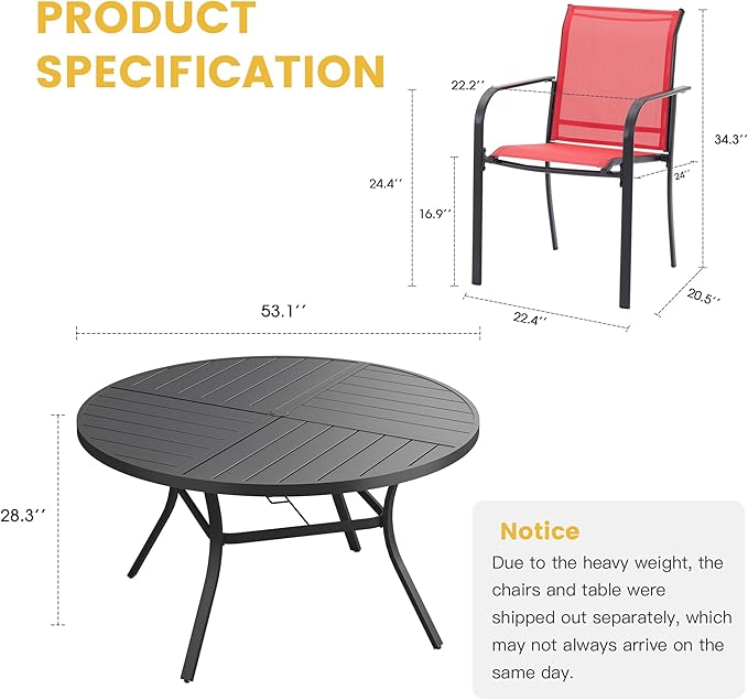 VICLLAX Patio Table and Chair Set of 8, All Weather Metal Round Outdoor Dining - Image 7