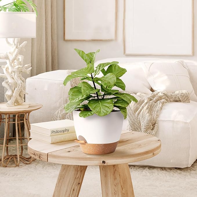 White Self Watering Pots with Drainage Planting Pot - Image 5