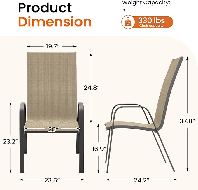JEAREY Patio Dining Chairs Set of 6, Outdoor Stackable Dining Furniture Set - Image 3