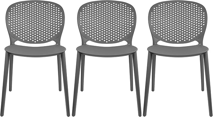 2xhome Set of 3 Patio Dining Chairs | Modern Stackable Outdoor Pool Side Chair by 2xhome