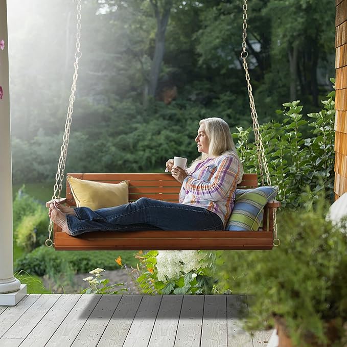 VINGLI Upgraded Patio Wooden Porch Swing - Image 6