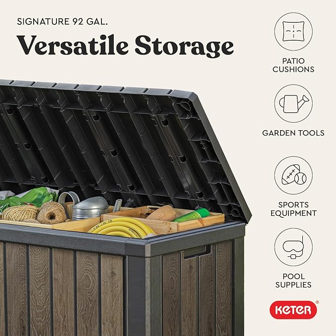 Keter Signature Collection 92 Gallon Resin Deck Box Organization and Storage Box - Image 10