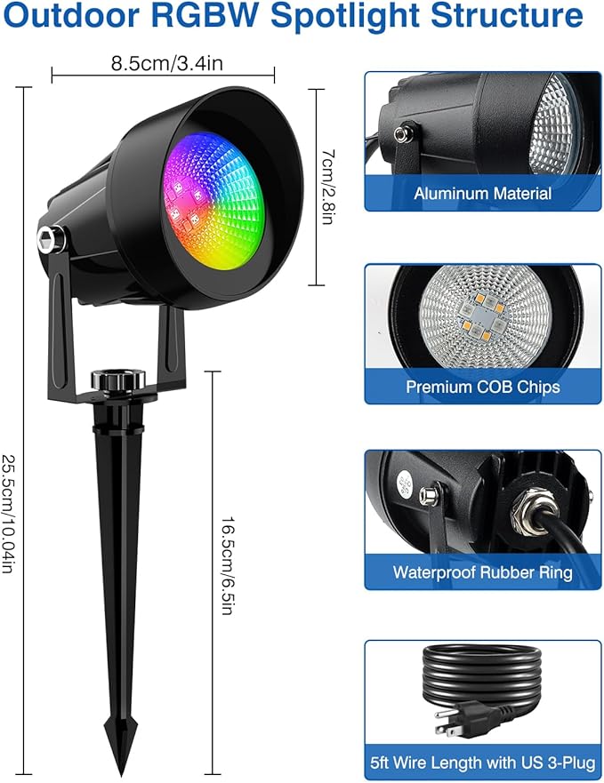 Spot Lights Outdoor, Smart RGBW LED Color Changing Landscape Lights - Image 5