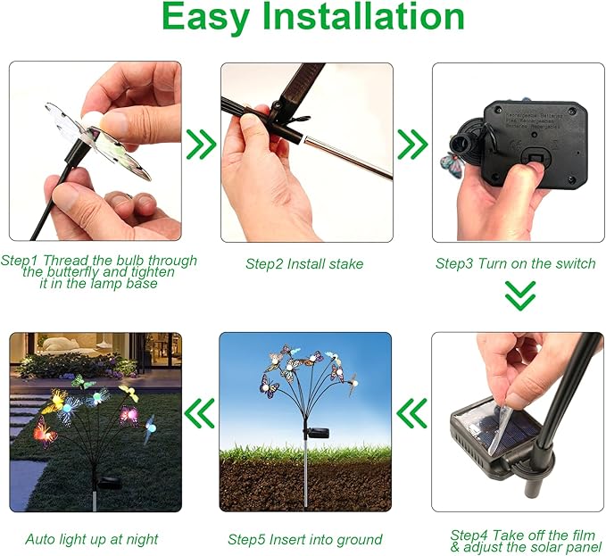 Solar Garden Butterfly Lights, 4 Pack 48 LED Solar Swaying Lights, 7 Color - Image 8