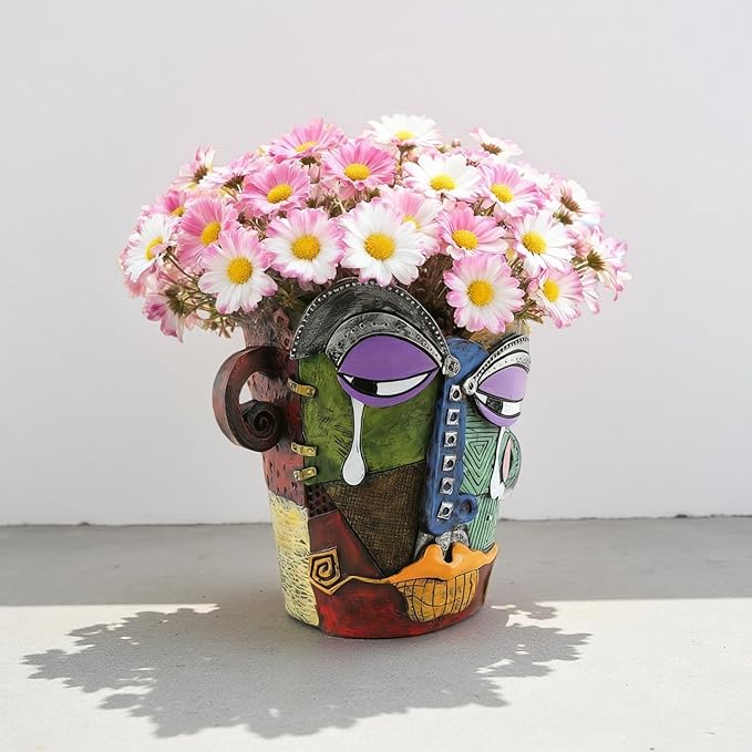 Picasso Abstract Face Flower Pot, Unique Resin Crafted Planter - Image 5