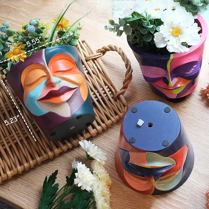 GUGUGO Abstract Rainbow Head Planter, Graffiti Face Planters Pots - Image 4