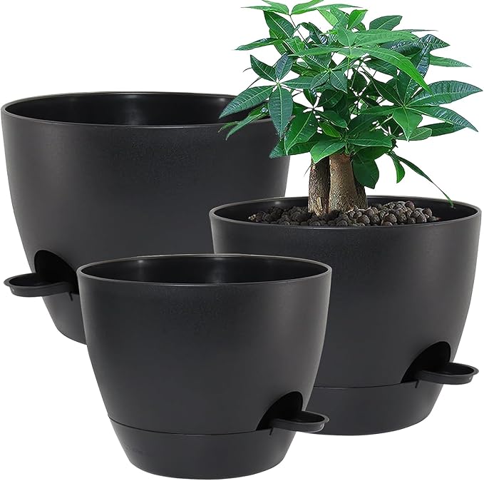 Large Self Watering Pots, 12/10/9 Plastic Planters by UOUZ