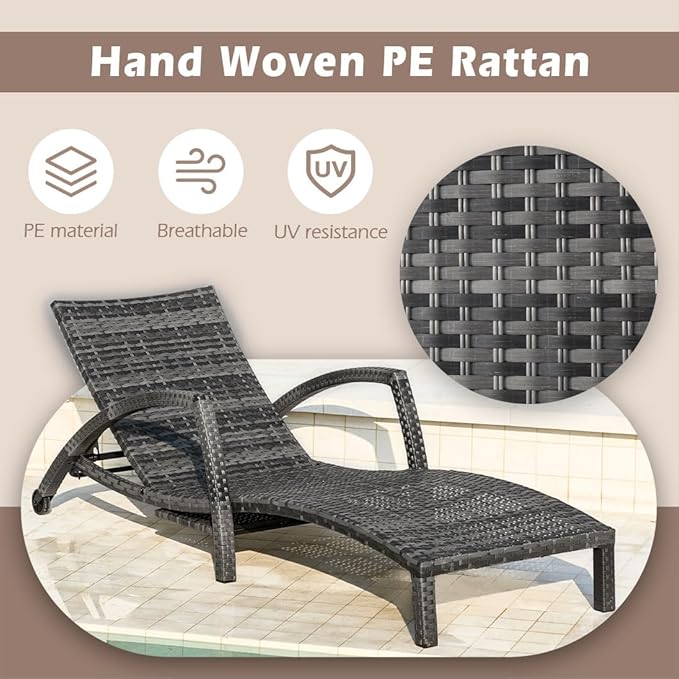 Chaise Lounge Chairs Outdoor Comfy Outside Wicker Patio Pool Lounge Chair w/ 5 - Image 5
