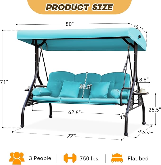 3 in 1 Patio Swing with Adjustable Canopy - Image 2