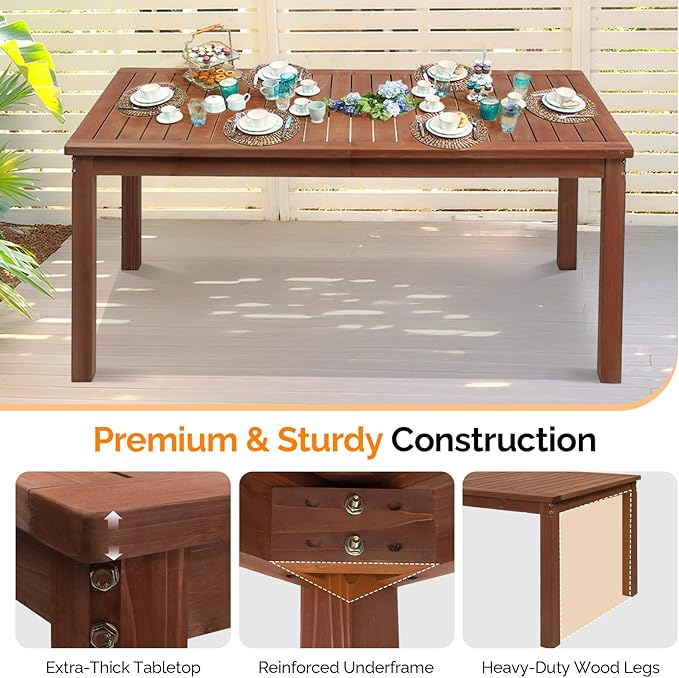 VINGLI 69-inch Large Outdoor Wood Dining Table - Image 4