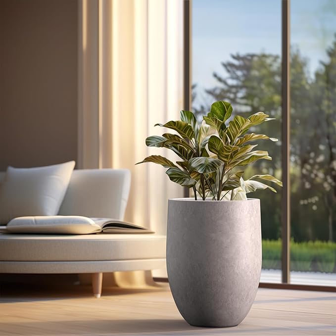 Kante Tall Concrete Planter, 21.7-Inch Height Light Gray Large Indoor Outdoor - Image 4
