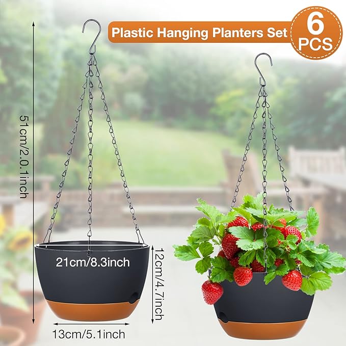 Mumufy 6 Pcs 8 Inch Hanging Planters, Dark Gray, Plastic - Image 2