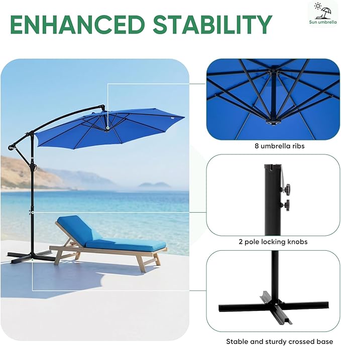 NEWBULIG 10FT Patio Umbrella, Offset Cantilever Outdoor Patio Table Umbrella - Image 4