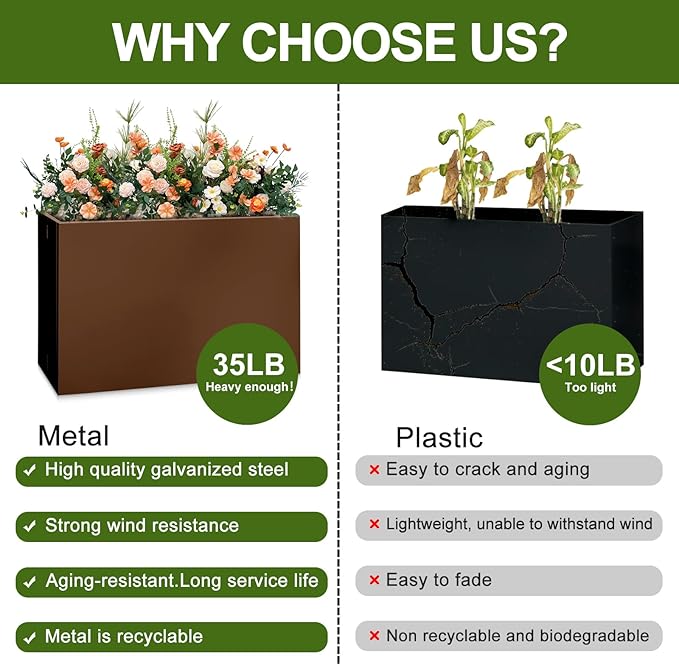 Galvanized Steel Planter Box-No Installation Required Metal Rectangular Block - Image 4