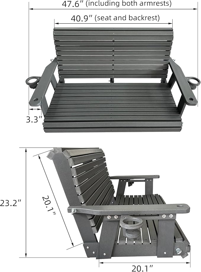 HDPE Porch Swing with 18/8 Stainless Steel Bolts, Ergonomic Design, Ultra - Image 7