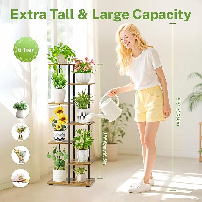 iDavosic.ly 6 Tier Tall Plant Stand Indoor, Tiered Corner Metal Wood Multiple - Image 2