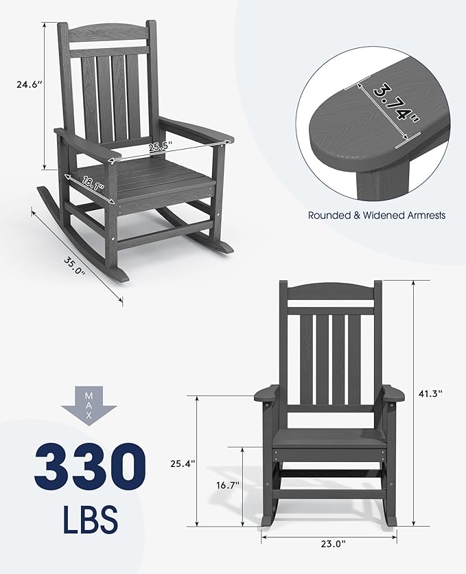KINGYES HDPE Patio Rocking Chair Set of 4, Outdoor Rocking Chairs Porch Rocker - Image 3
