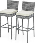 HAPPYGRILL Patio Wicker Barstools Set of 2, Outdoor Bar Height Chair w/Soft by HAPPYGRILL