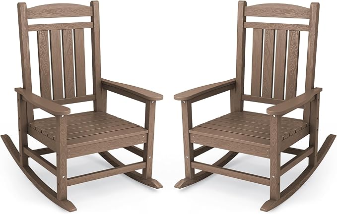 KINGYES HDPE Outdoor Rocking Chair Set of 2, Widened Seat Patio Rocking Chair by KINGYES