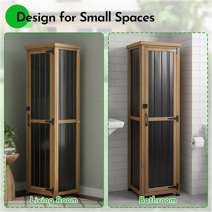 Outdoor Storage Cabinet Weatherproof, Tall Wood Garden Potting Bench Table - Image 3