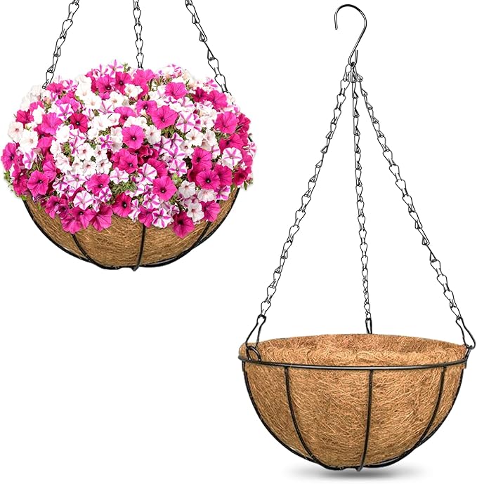 ZeeDix 12 Inch Hanging Baskets for Plants, 2 Pack Metal Round Hanging Planter by ZeeDix