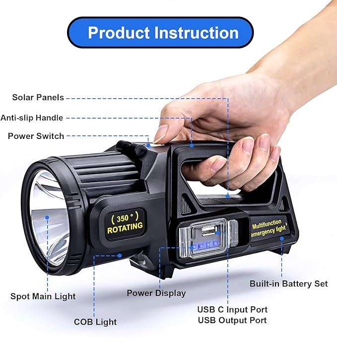 Rechargeable Spotlight Flashlight, Peascat 2, 000L Lumens LED Handheld Spot - Image 7