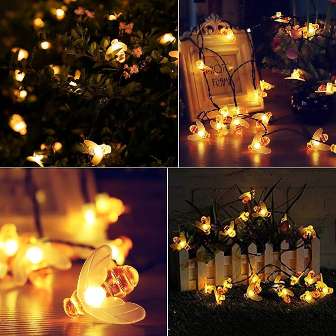 Brightown Solar Bee String Lights Outdoor 31FT 50 LED Honeybee Fairy Lights - Image 2