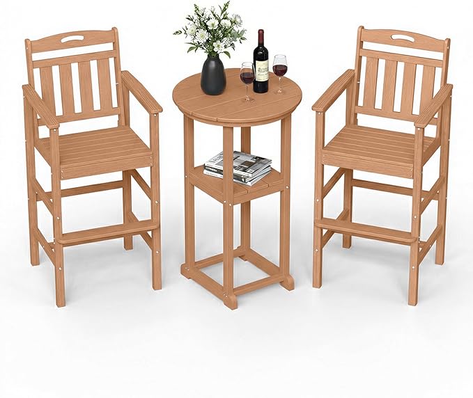 Ciokea 3-Pcs Bistro Table and Chairs, All-Weather Round High Top Bar Table by CIOKEA