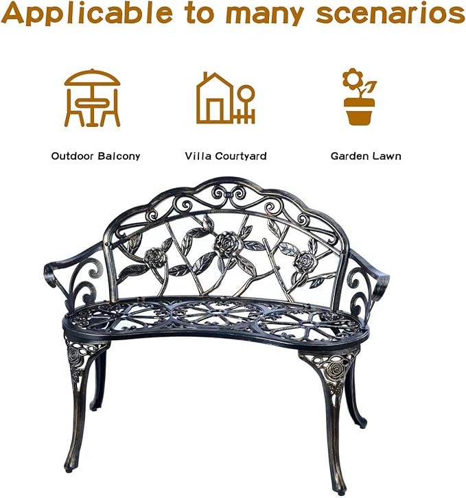 JARDIN DE CENTENNIAL Patio Garden Bench Metal Park Bench Cast Aluminum Outdoor - Image 3