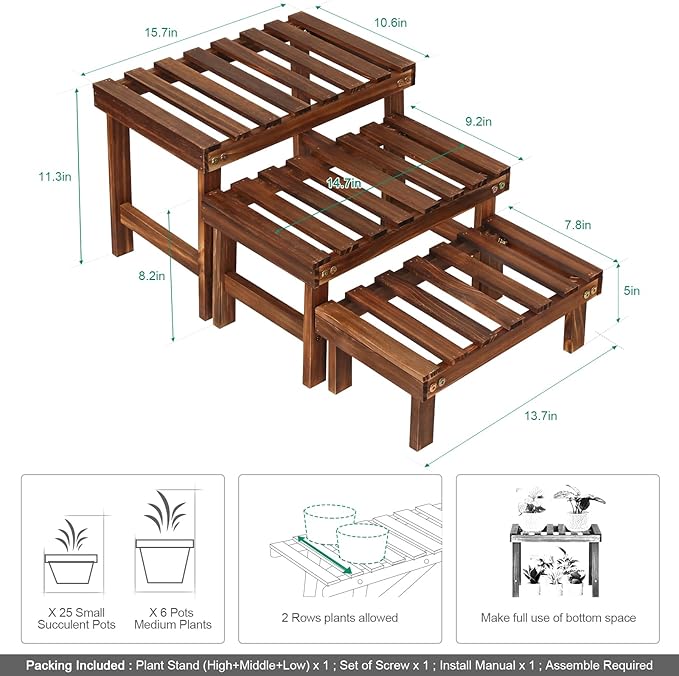 3 Tiered Small Plant Stands Shelf Indoor Outdoor, Wood Flower Pot Stand Holders - Image 6