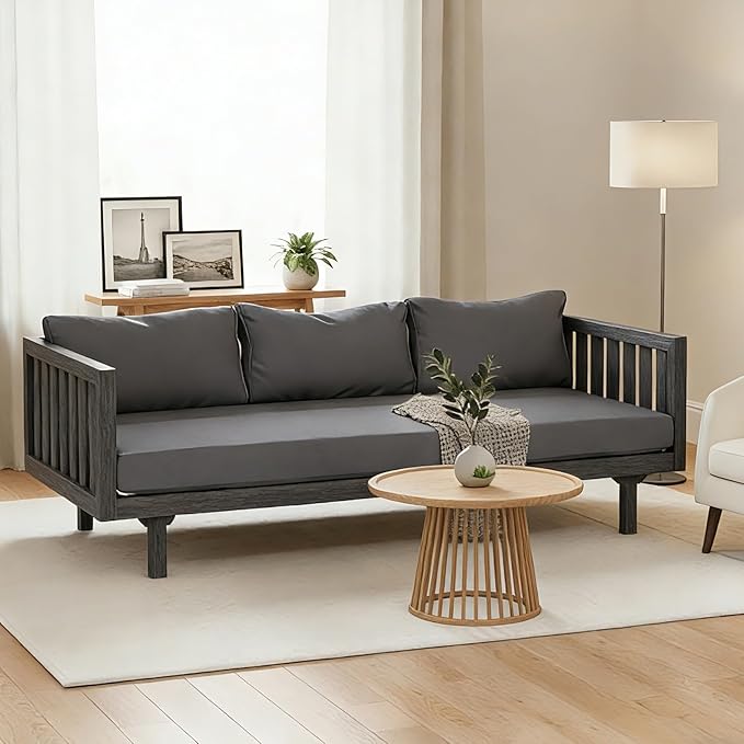 Merax Solid Acacia Wood Couch Chaise Lounge Chair Indoor, 3 Seater Daybed Sofa by Merax