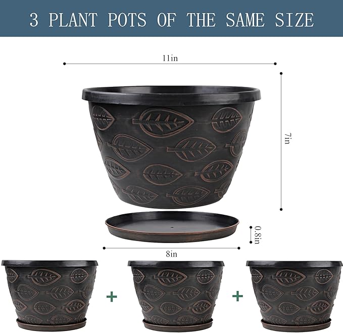 3 Pack Flower Pots Outdoor 11 Inch Plant Pots Indoor, - Image 3
