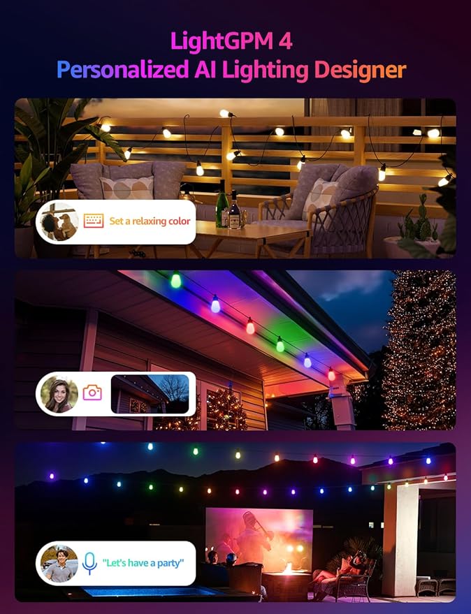 Lepro ZB1 AI Smart Outdoor String Lights APP Control, 54 ft RGB+IC+Warm White - Image 2
