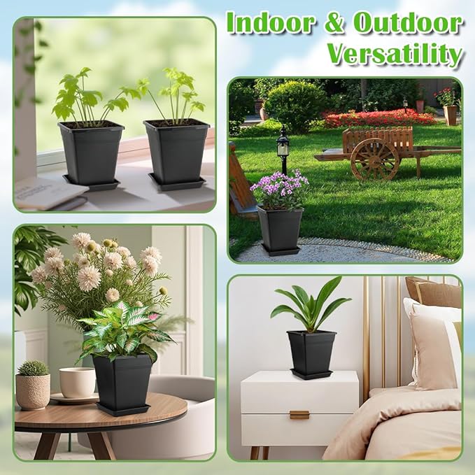 6 inch Plant Pots, 10 Pack Flower Pots Outdoor Indoor, Square Plastic Planter - Image 7
