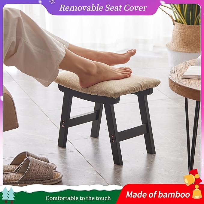 Foot Stool, Bamboo Small Sofa Foot Rest Under Desk, Extra Seating - Image 3
