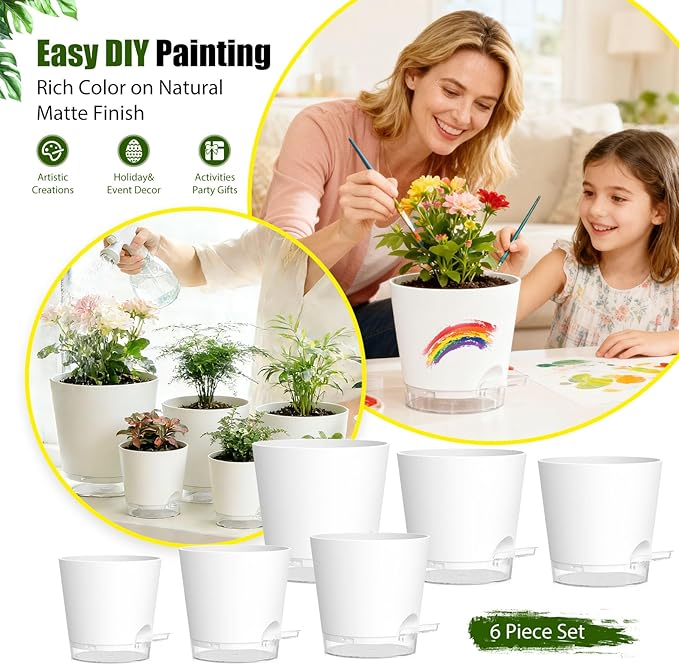 Plant Pots 4/5/5.5/6/6.5/7 Inch Self Watering Pots, 6 Pack Plastic Planters - Image 6