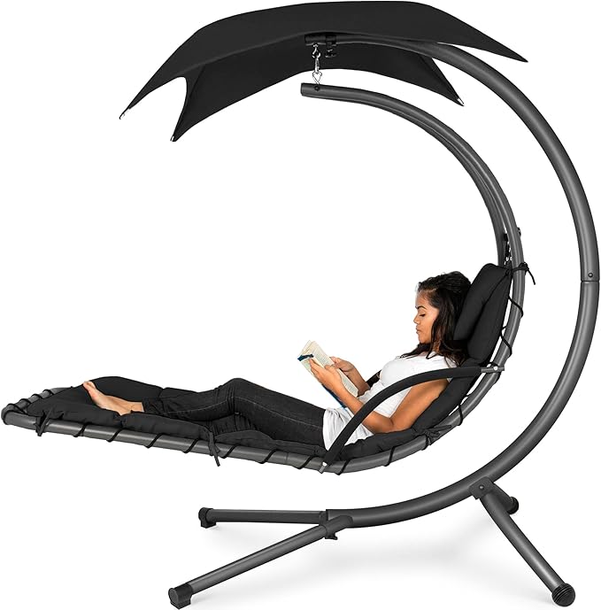 Best Choice Products Outdoor Hanging Curved Steel Chaise Lounge Chair Swing by BestChoiceProducts
