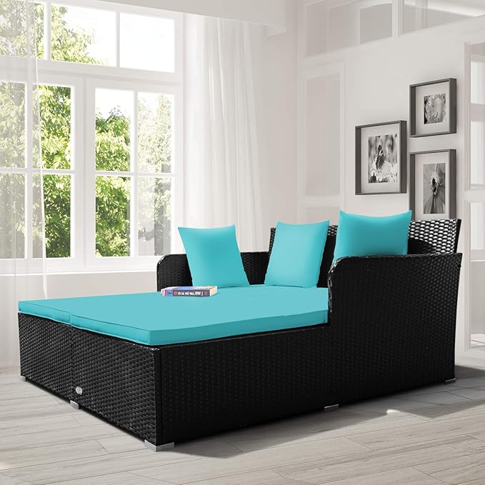 Tangkula Outdoor Rattan Daybed, Sunbed Wicker Furniture w/Spacious Seat - Image 3