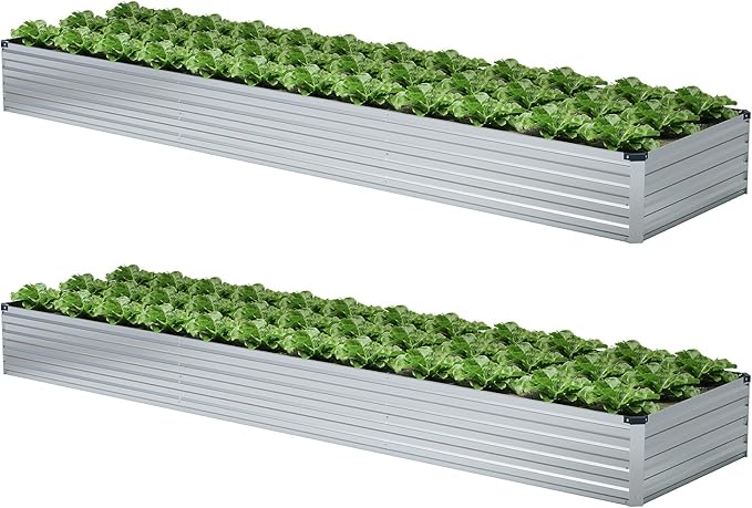 2 Pack 12x2x1FT Galvanized Raised Garden Bed Kit, Outdoor Metal Planter Box by Meberam