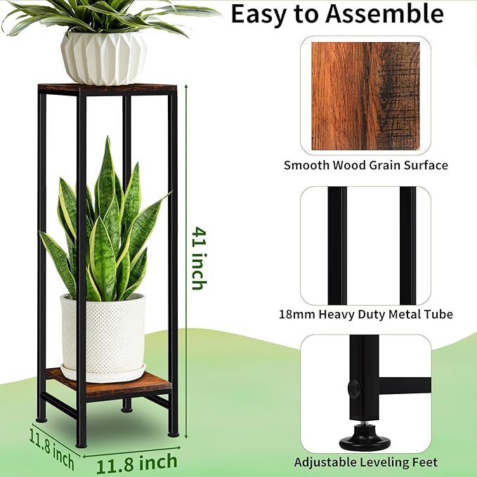 41" Tall Plant Stand Indoor, 2 Tier Plant stands - Image 3