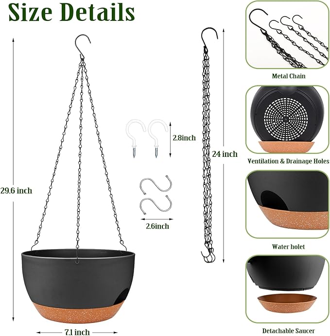 Hanging Planters for Outdoor Indoor Plants, 2 Pack 12 Inch Hanging Basket - Image 2