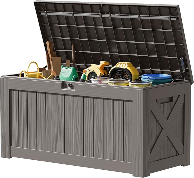 JUMMICO 120 Gallon Resin Deck Box, Large Outdoor Storage Box Waterproof & by JUMMICO