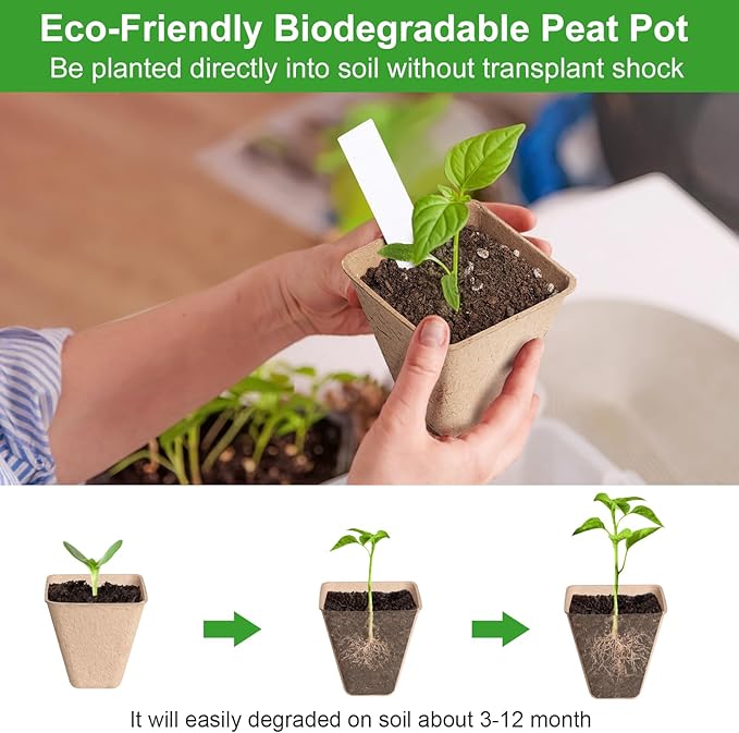 Square Peat Nursery Pots 150 Pcs 3in Biodegradable and Label, Used - Image 4