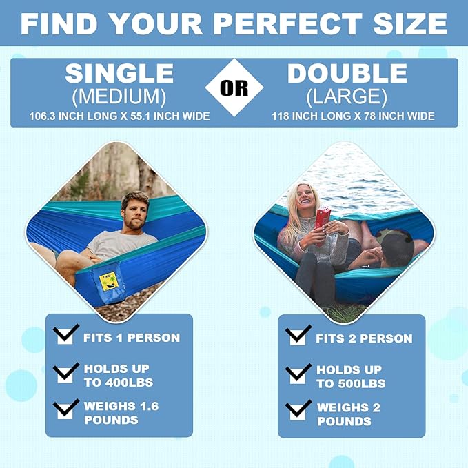 SZHLUX Camping Hammock Double & Single Portable Hammocks - Image 2