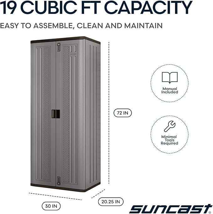 Suncast Tall Storage Cabinet, Platinum Resin Garage Storage Cabinet - Image 3
