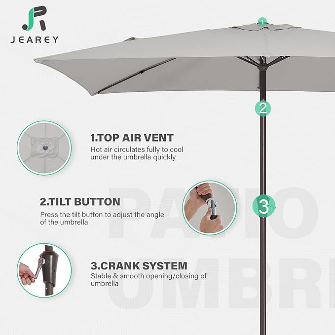 JEAREY 6.5x10 ft Rectangular Patio Umbrellas Rectangle Outdoor Umbrella - Image 7