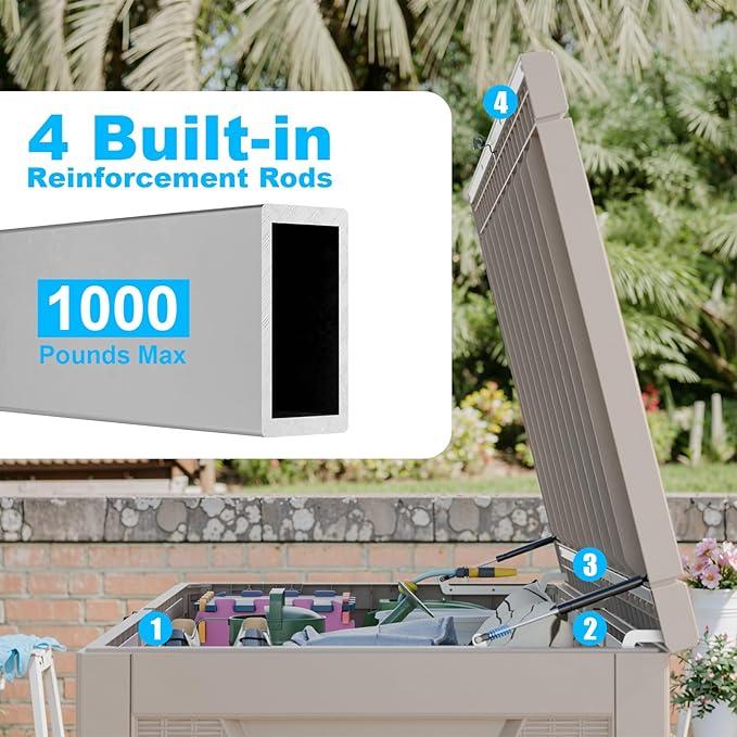 320 Gallon Waterproof Outdoor Storage Box, Large Resin Deck Box, Lockable - Image 3