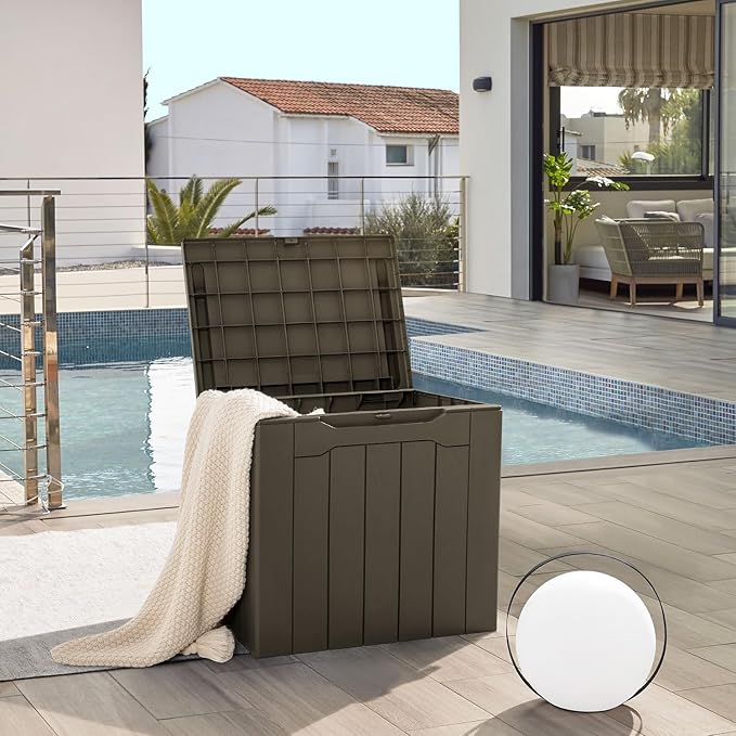 JUMMICO 31 Gallon Resin Deck Box Waterproof Indoor Outdoor Storage Boxes - Image 3