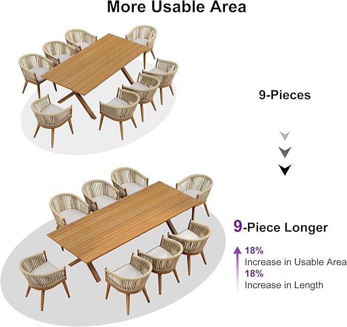 PURPLE LEAF 9 Piece Longer Outdoor Dining Set - Image 4
