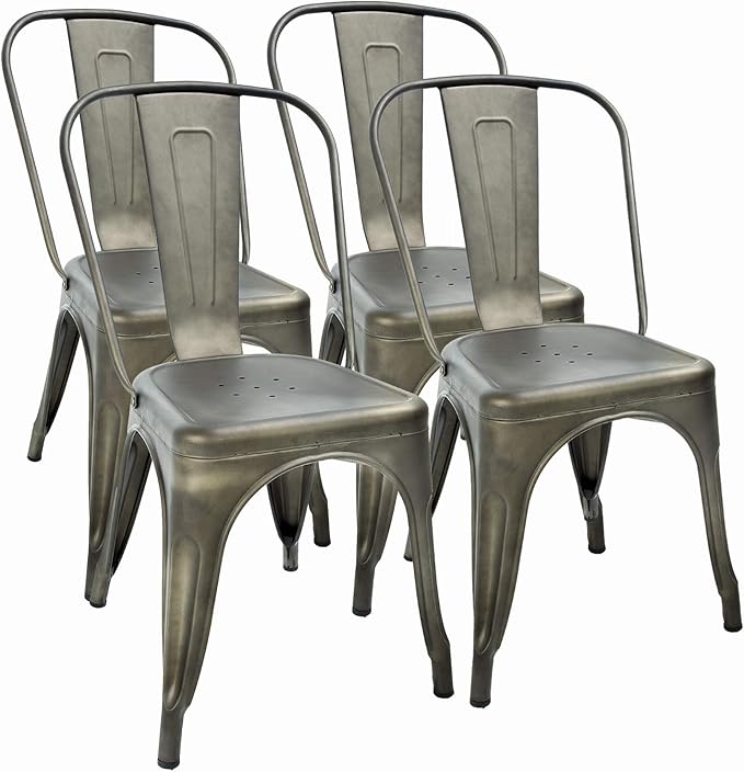 FDW | Set of 4 Metal Dining Chairs | Bronze | Stackable Tolix Side Chairs by FDW